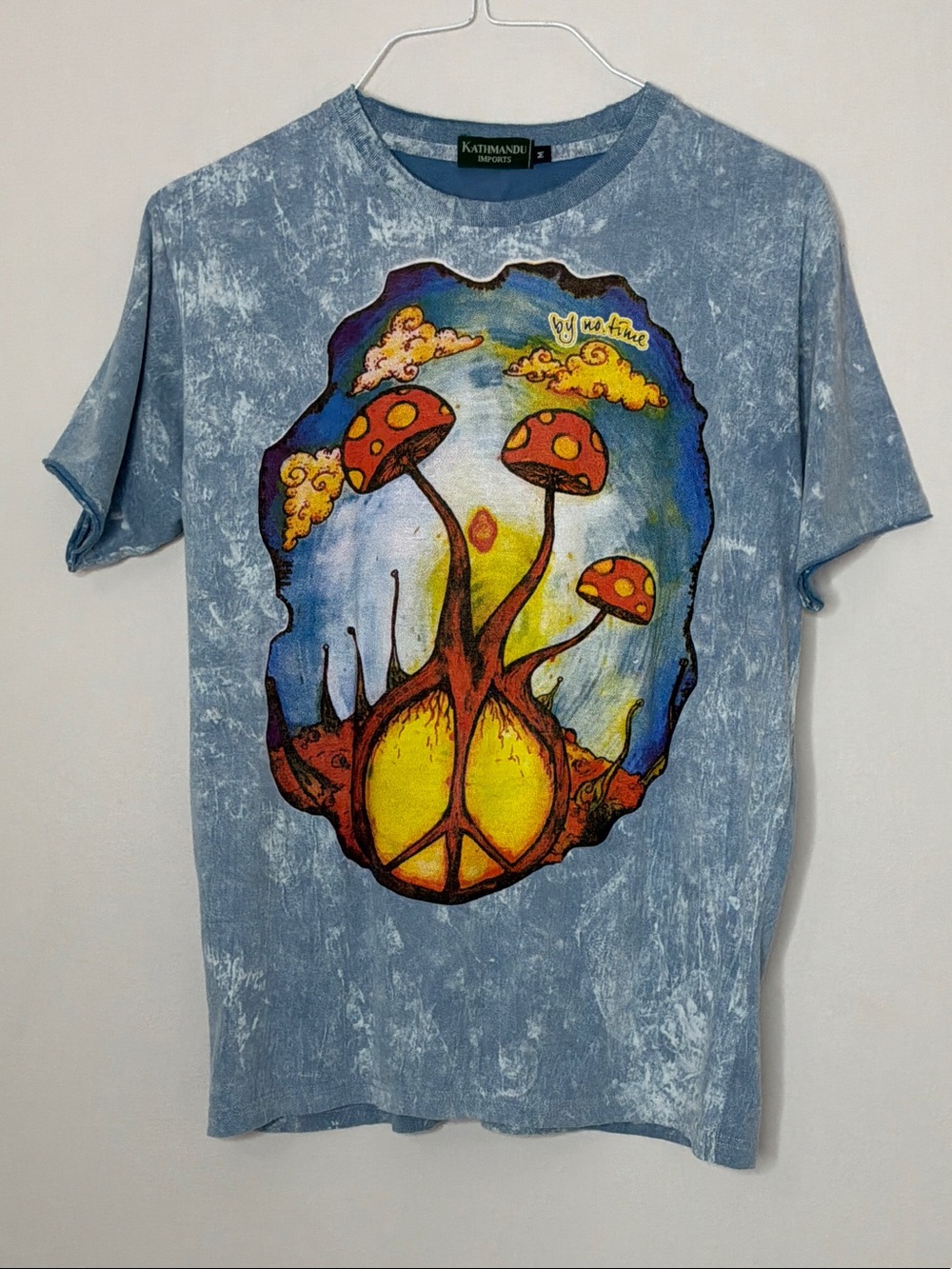 Kathmandu Blue Tie-Dye Short Sleeve Tee with Psychedelic Mushroom Graphic